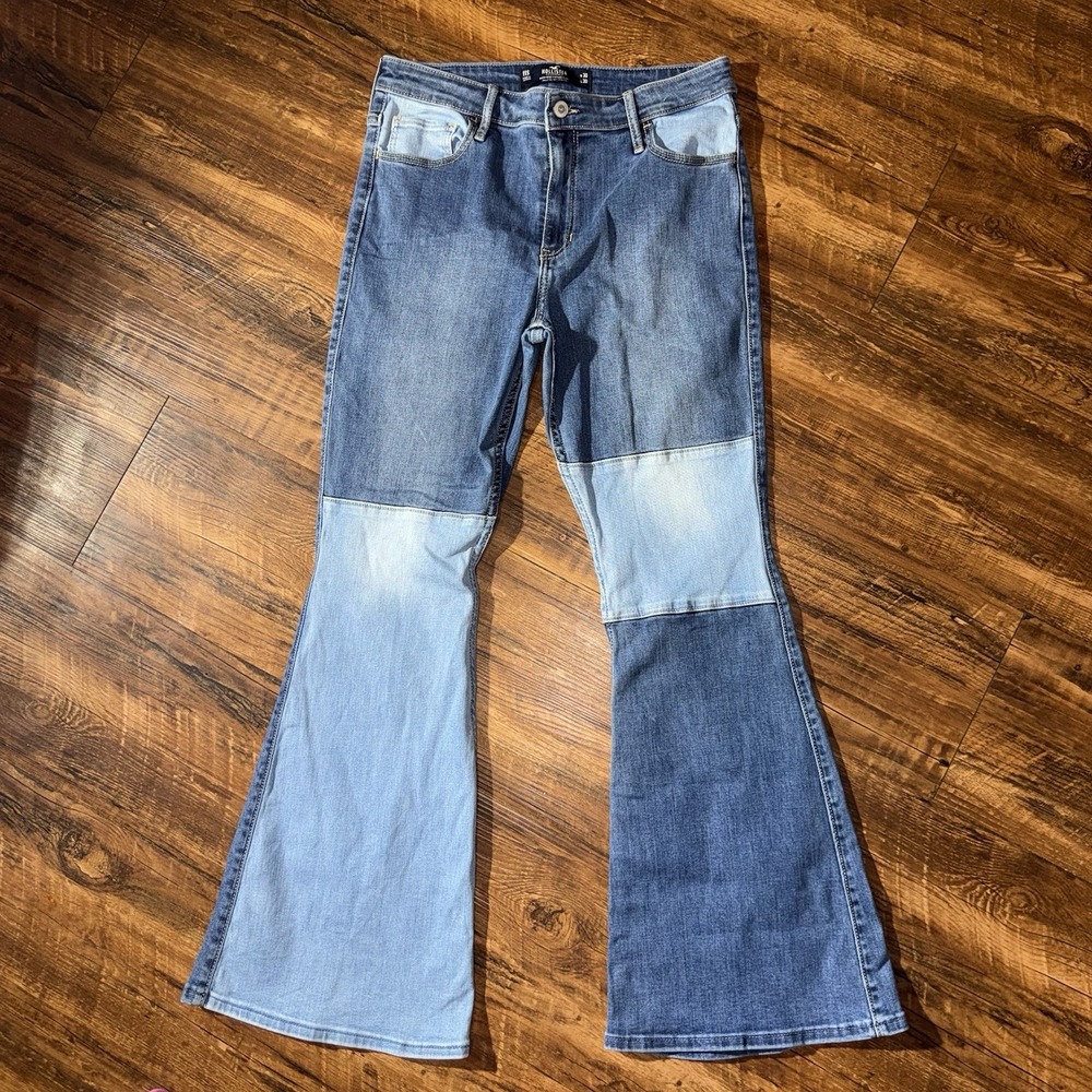 Hollister Two Tone Patchwork Flare High Rise‎ Jeans Women's Size 30